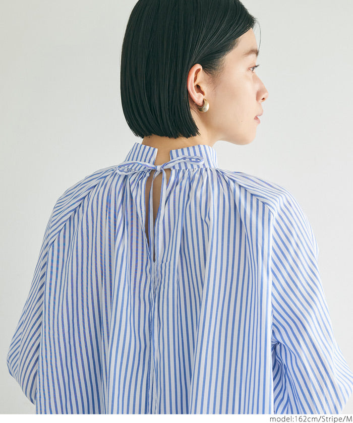 Stand collar puff sleeves long sleeve shirt 