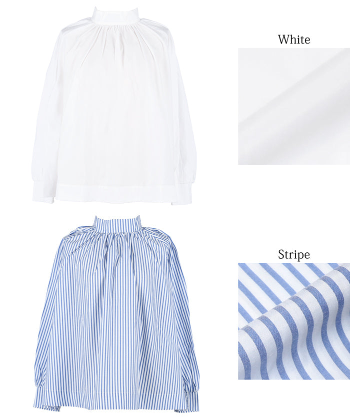 Stand collar puff sleeves long sleeve shirt 