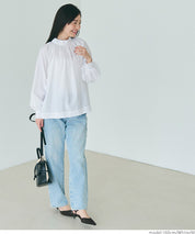 Stand collar puff sleeves long sleeve shirt 
