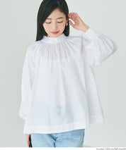 Stand collar puff sleeves long sleeve shirt 