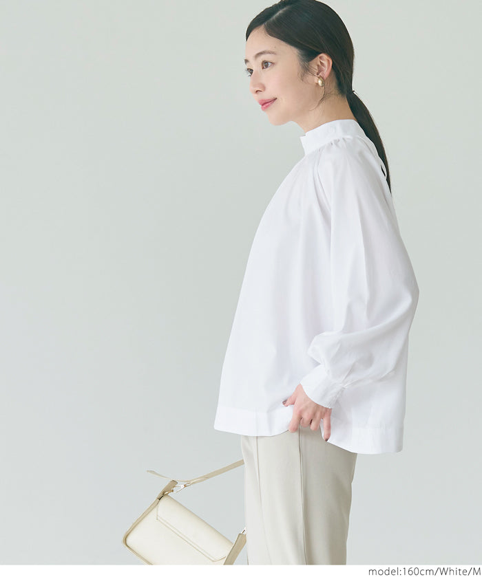 Stand collar puff sleeves long sleeve shirt 