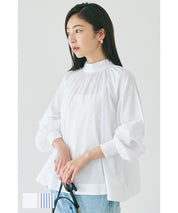 Stand collar puff sleeves long sleeve shirt 