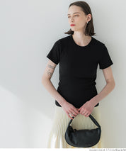 Threaded elastic cotton blend round neck short sleeves 