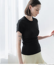 Threaded elastic cotton blend round neck short sleeves 