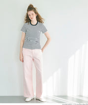 Threaded elastic cotton blend round neck short sleeves 