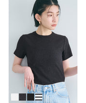Threaded elastic cotton blend round neck short sleeves 