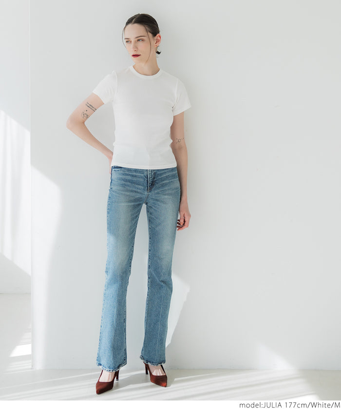 Threaded elastic cotton blend round neck short sleeves 