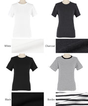 Threaded elastic cotton blend round neck short sleeves 