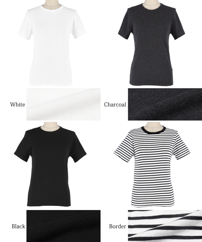 Threaded elastic cotton blend round neck short sleeves 