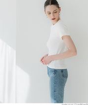Threaded elastic cotton blend round neck short sleeves 