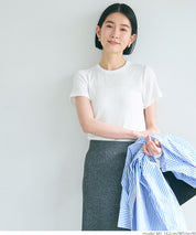 Threaded elastic cotton blend round neck short sleeves 
