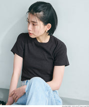 Threaded elastic cotton blend round neck short sleeves 