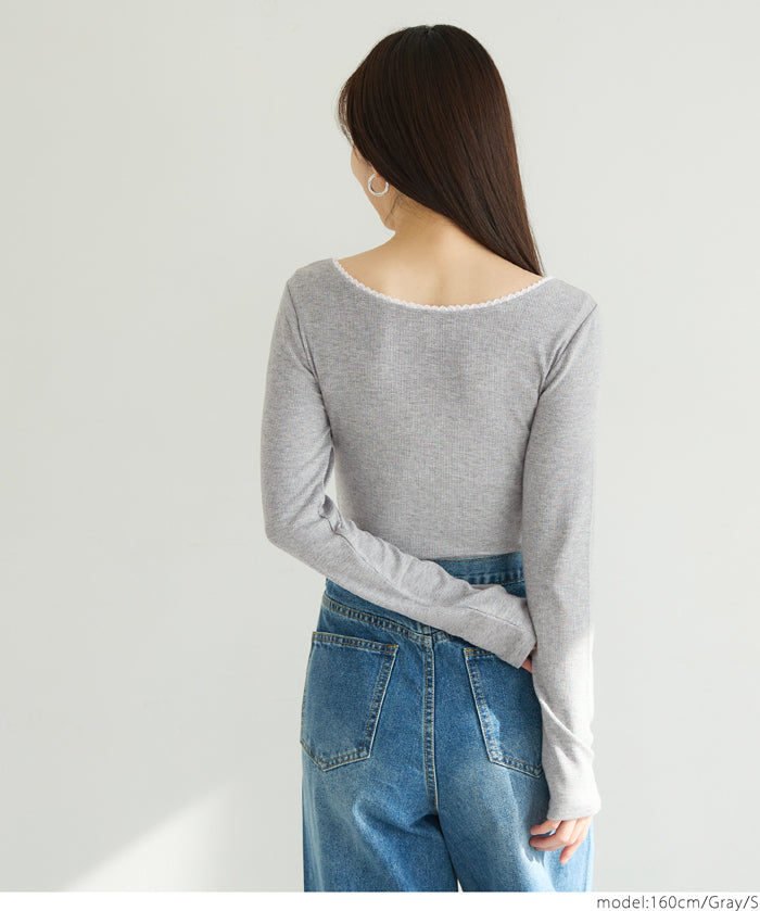 U-neck cotton blend long-sleeved POLO top 
