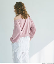 Off-shoulder cotton blend long-sleeved sweatshirt 