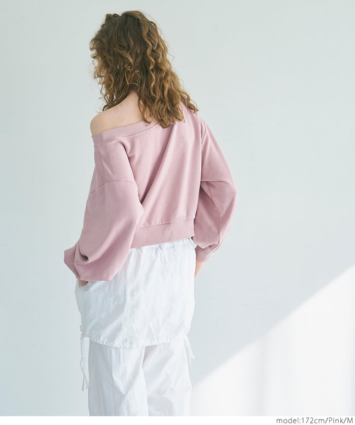 Off-shoulder cotton blend long-sleeved sweatshirt 