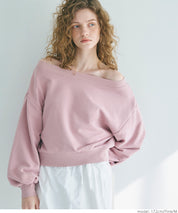 Off-shoulder cotton blend long-sleeved sweatshirt 