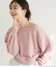 Off-shoulder cotton blend long-sleeved sweatshirt 