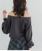 Off-shoulder cotton blend long-sleeved sweatshirt 