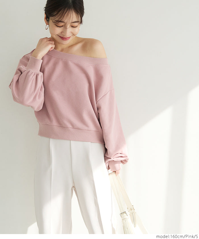 Off-shoulder cotton blend long-sleeved sweatshirt 