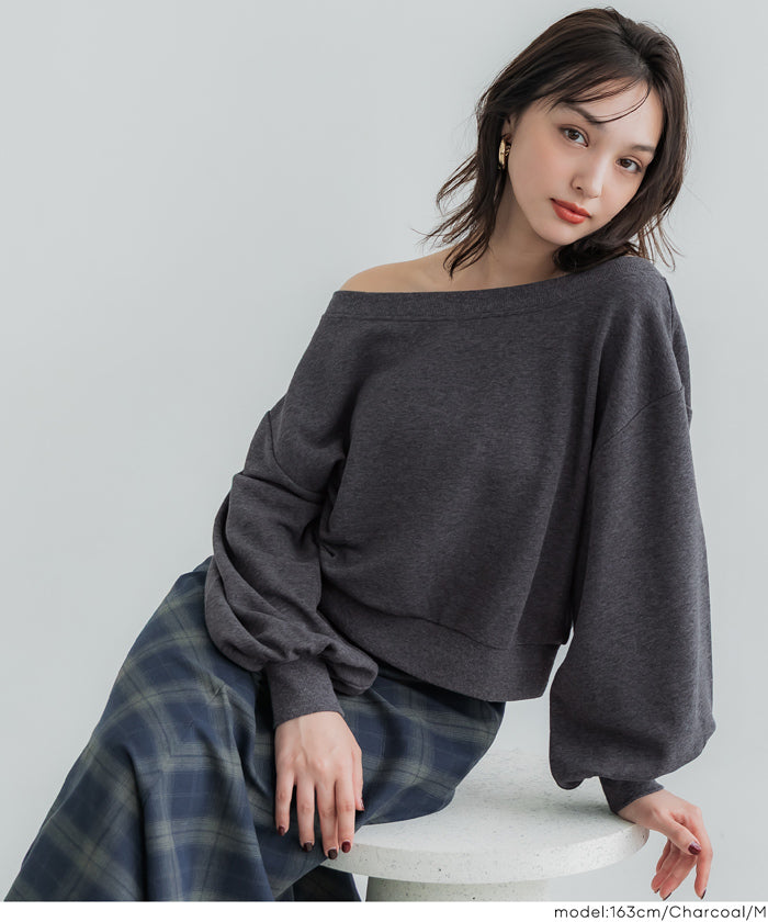 Off-shoulder cotton blend long-sleeved sweatshirt 