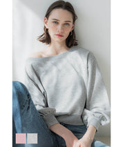 Off-shoulder cotton blend long-sleeved sweatshirt 