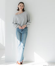 Off-shoulder cotton blend long-sleeved sweatshirt 