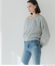 Off-shoulder cotton blend long-sleeved sweatshirt 