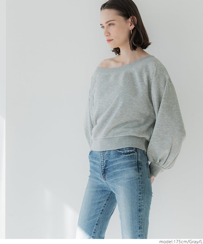 Off-shoulder cotton blend long-sleeved sweatshirt 