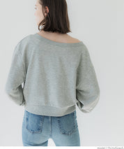 Off-shoulder cotton blend long-sleeved sweatshirt 
