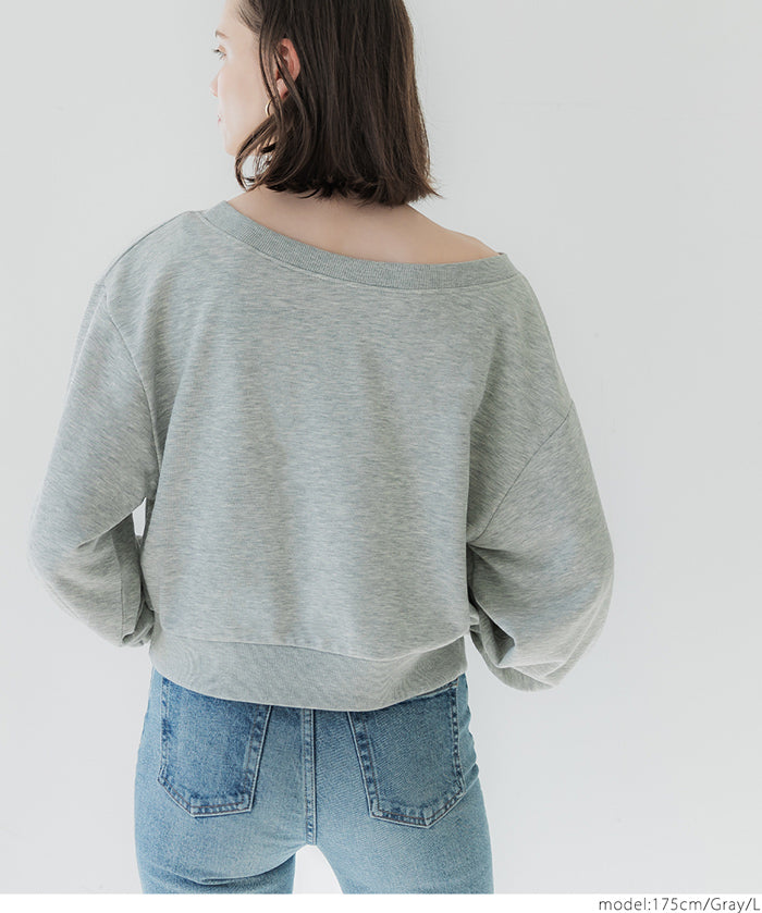 Off-shoulder cotton blend long-sleeved sweatshirt 