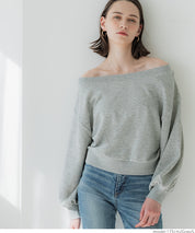 Off-shoulder cotton blend long-sleeved sweatshirt 