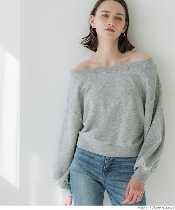 Off-shoulder cotton blend long-sleeved sweatshirt 