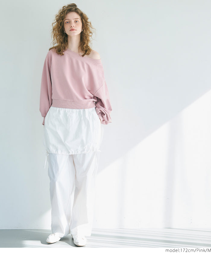 Off-shoulder cotton blend long-sleeved sweatshirt 