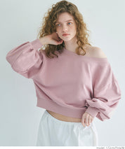 Off-shoulder cotton blend long-sleeved sweatshirt 