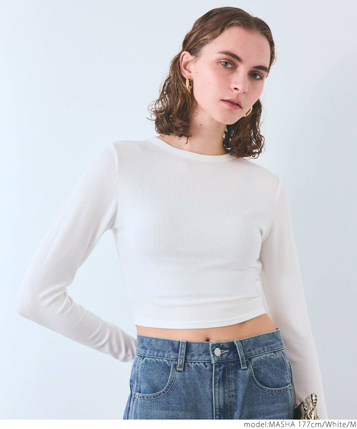 Minimalist Thin Ribbed Cropped Long Sleeve Top 