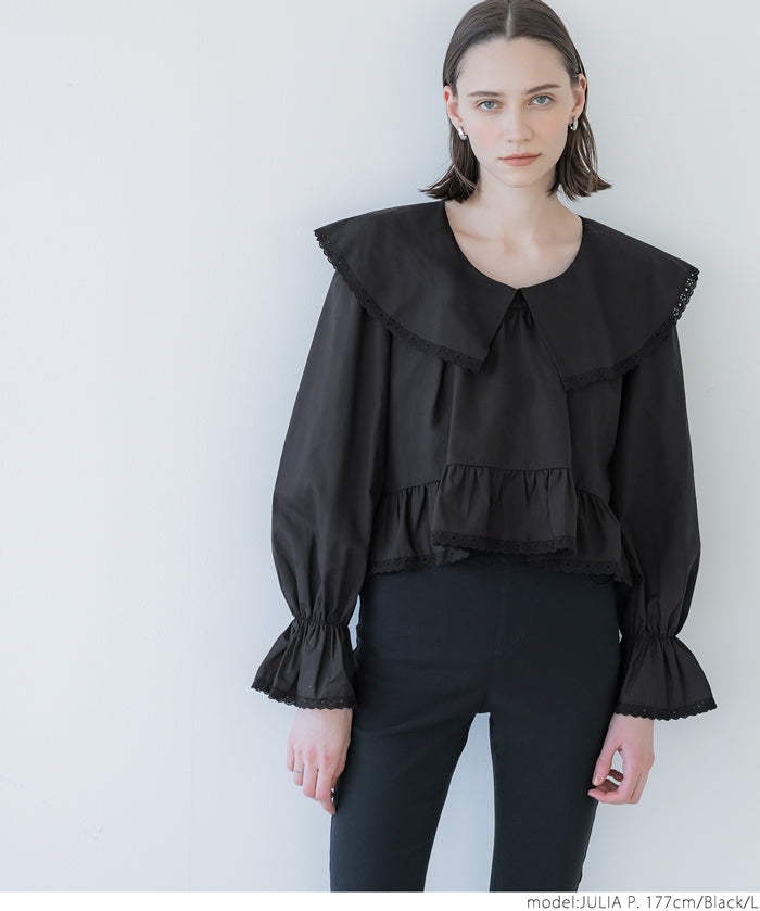 Japanese style lapel cotton lace short shirt 
