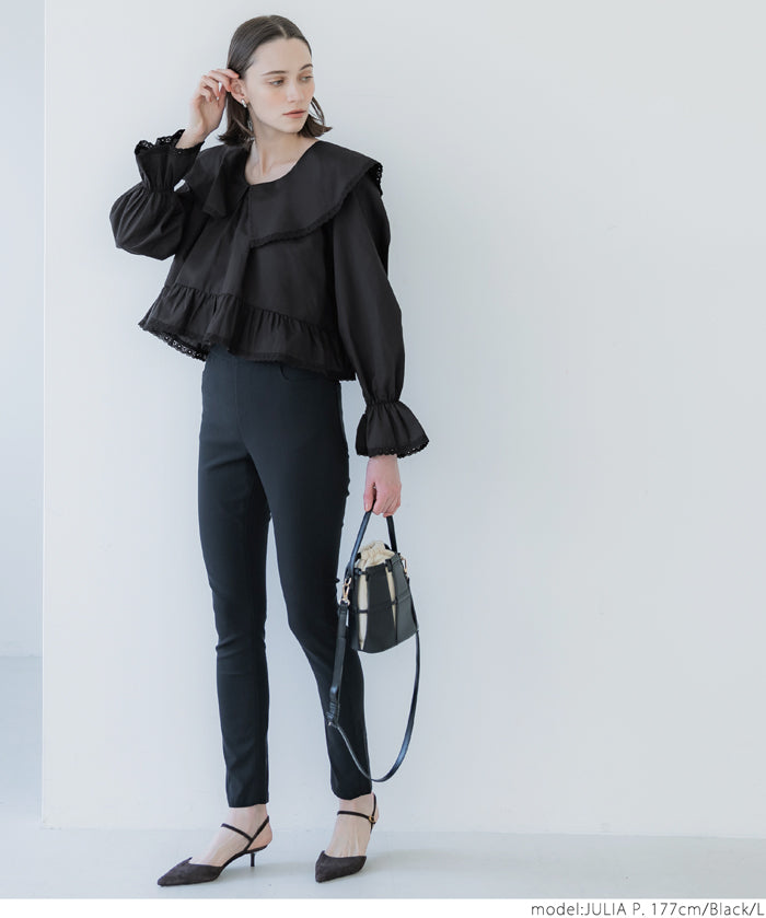 Japanese style lapel cotton lace short shirt 