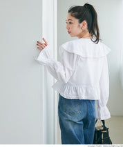 Japanese style lapel cotton lace short shirt 