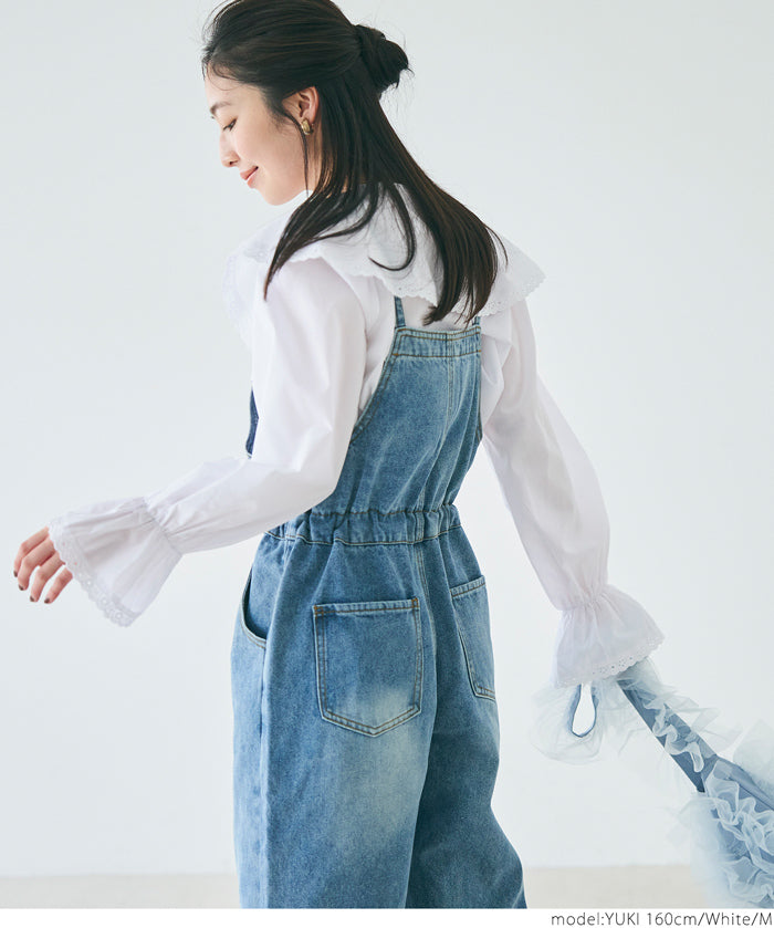 Japanese style lapel cotton lace short shirt 