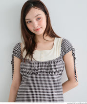 格紋森系甜美低胸連身裙
