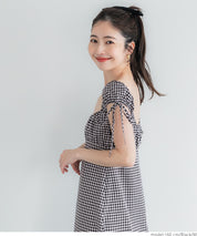 格紋森系甜美低胸連身裙