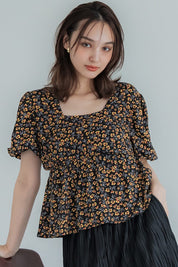 ［特價$169→$149］復古風情花卉方領娃娃上衣