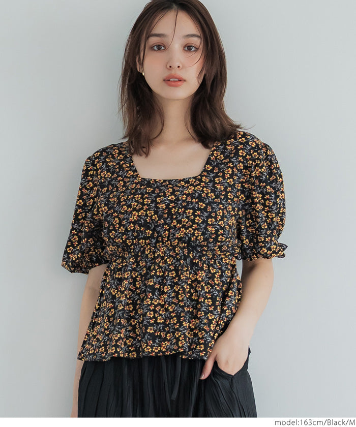［特價$169→$149］復古風情花卉方領娃娃上衣