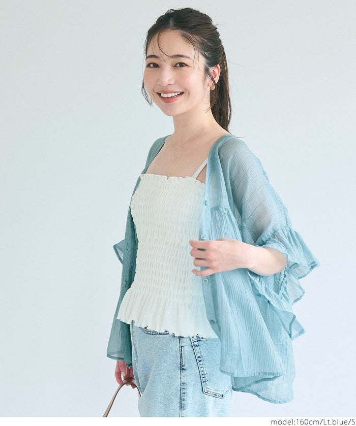 Airy Frill Sleeve Sheer Blouse
