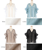 Airy Frill Sleeve Sheer Blouse