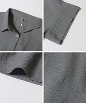 凹凸紋理法式袖拼接設計襯衫 (Soccer tuck blouse)
