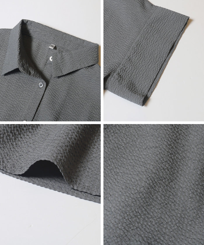 凹凸紋理法式袖拼接設計襯衫 (Soccer tuck blouse)