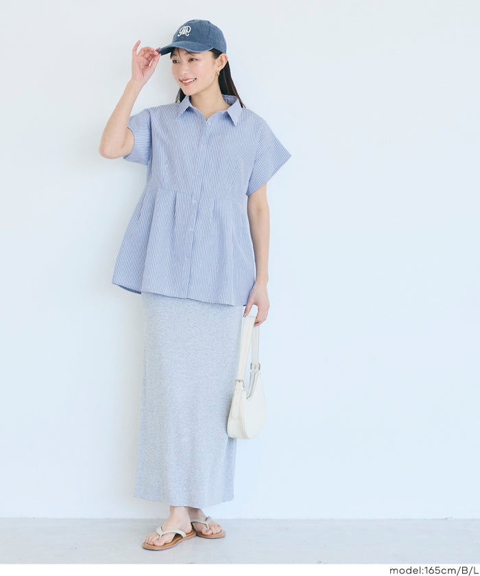 凹凸紋理法式袖拼接設計襯衫 (Soccer tuck blouse)