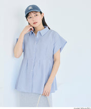 凹凸紋理法式袖拼接設計襯衫 (Soccer tuck blouse)