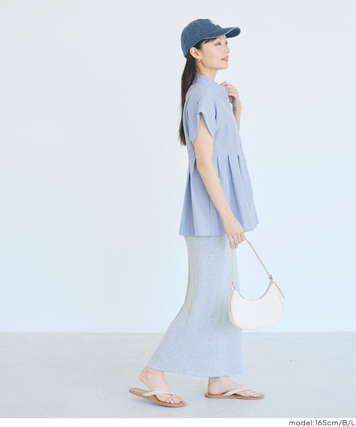 凹凸紋理法式袖拼接設計襯衫 (Soccer tuck blouse)